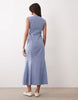 square neck button down midi sundress in denim blue