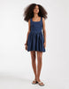denim ballerina mini dress in rich blue