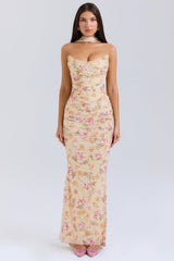 honeyflower print strapless corset with neck scarf