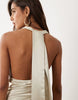 Aria Cove satin deep cowl neck scarf detail maxi dress in light gold
