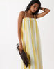 textured shirred detailing midaxi dress in vertical yellow stripes