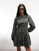 Reclaimed Vintage mini dress with asymmetric placket in charcoal gray