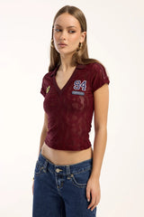Worship Sideline Lace Baby Polo Tee Deep Cherry