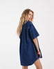denim boxy shirt dress with pocket detail in dark mid blue
