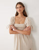 Wednesday's Girl tiered shirred detail smock midaxi dress in beige