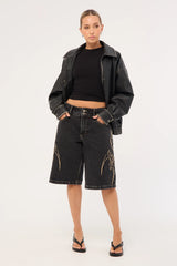 Worship At Peace 00s Big Baggy Denim Short Black Rinse