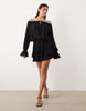 Gina Tricot off the shoulder long sleeve frill mini dress in black