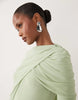 Modesty mesh maxi dress with overlay draped neckline detail in sage green
