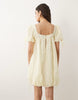 square neck bubble mini dress with embroidery detail in lemon