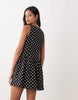 Brave Soul slash neck button down dropped waist mini dress in mono polka dot