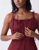 structured cotton sateen tie bust dropped waist mini sundress in rich burgundy