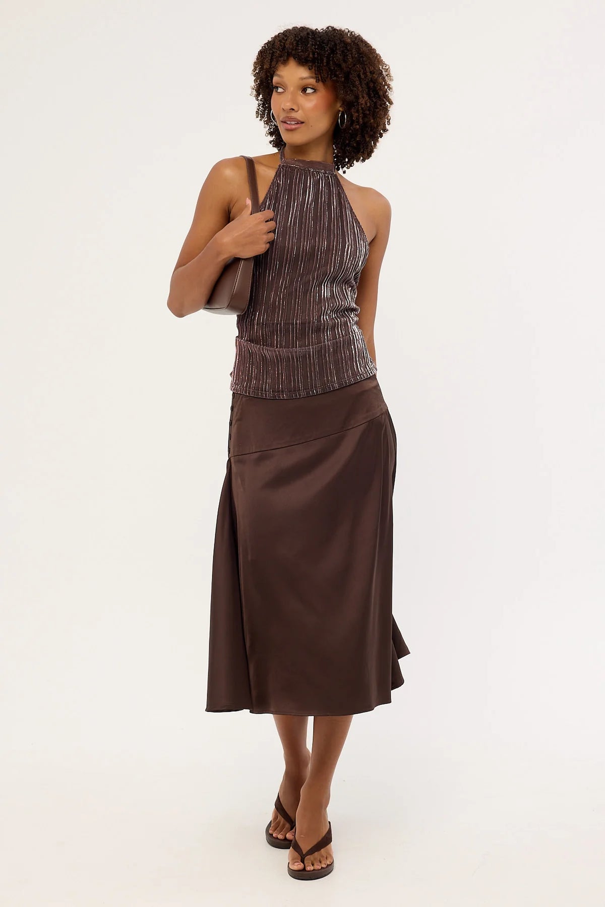 Motel Manyala Skirt SATIN DARK BROWN