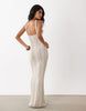 crochet knit halter maxi dress with trim in striped print