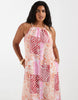 Vero Moda Curve high neck trapeze midi dress in pink paisley patchwork print