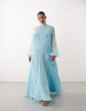 ARRANGE Curve applique floral tie neck blouson sleeve trapeze maxi dress in blue