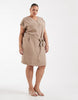 ONLY Curve tie waist mini dress in taupe gray