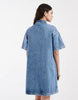 PIECES denim mini shirt dress in medium blue