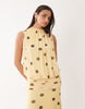 mesh blouson maxi dress with ruched dropped waist skirt in lemon polka dot print