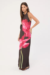 Perfect Stranger Full Bloom High Neck Maxi Dress Brown Print