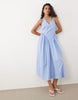 YAS halter neck waist detail gingham midaxi dress in blue