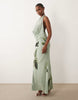 cowl neck floral placement print mesh maxi dress in teal