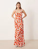 scoop neck tie front midi dress in blurred rose print