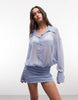 Princess Polly Moonrising sheer fitted skirt wide sleeve shirt dress in blue