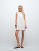 Monki linen blend sleeveless a-line mini dress with frayed edges in white