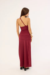 Luck & Trouble Madalie One Shoulder Maxi Dress Burgundy
