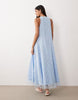high neck racer lace maxi dress in baby blue