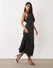 YAS polka dot halterneck maxi dress in black and white