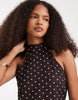 Vero Moda halter neck polka dot mini dress in brown and yellow polka dot print