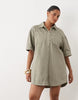 Curve denim boxy shirt dress with pocket detail in khaki