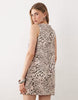 Miss Selfridge denim button up shift dress in leopard print