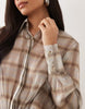 Aria Cove sheen chiffon ruffle skirt shirt dress in muted plaid
