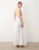 SNDYS linen look textured floral beaded detailing plunge halterneck maxi dress in white