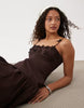 dropped waist midaxi dress with floral cornelli embroidery in dark chocolate
