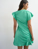 Topshop satin shirred detail tea dress in bright emerald green