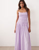 crinkle maxi sundress with shirred dropped waist in lilac