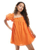 Miss Selfridge Petite broderie smock dress in orange