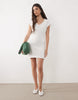 knitted cotton blend boat neck dress in ecru