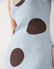 knit maxi dress in blue polka dot