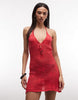 Monki floral crochet tie front beach mini dress
