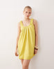 scoop ruched neck mini sundress in techy fabric in lime