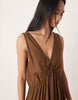 V-neck trapeze tiered maxi dress in deep olive