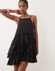 double cloth washed mini sundress with distressed ruffles in washed black