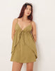 Esmee tie front mini beach dress in light green