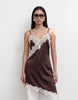Noisy May satin asymmetric lace hem longline top in chocolate