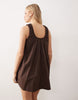poplin ruched scoop neck and back mini sundress in chocolate