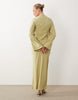 long sleeve waisted maxi dress in light sage